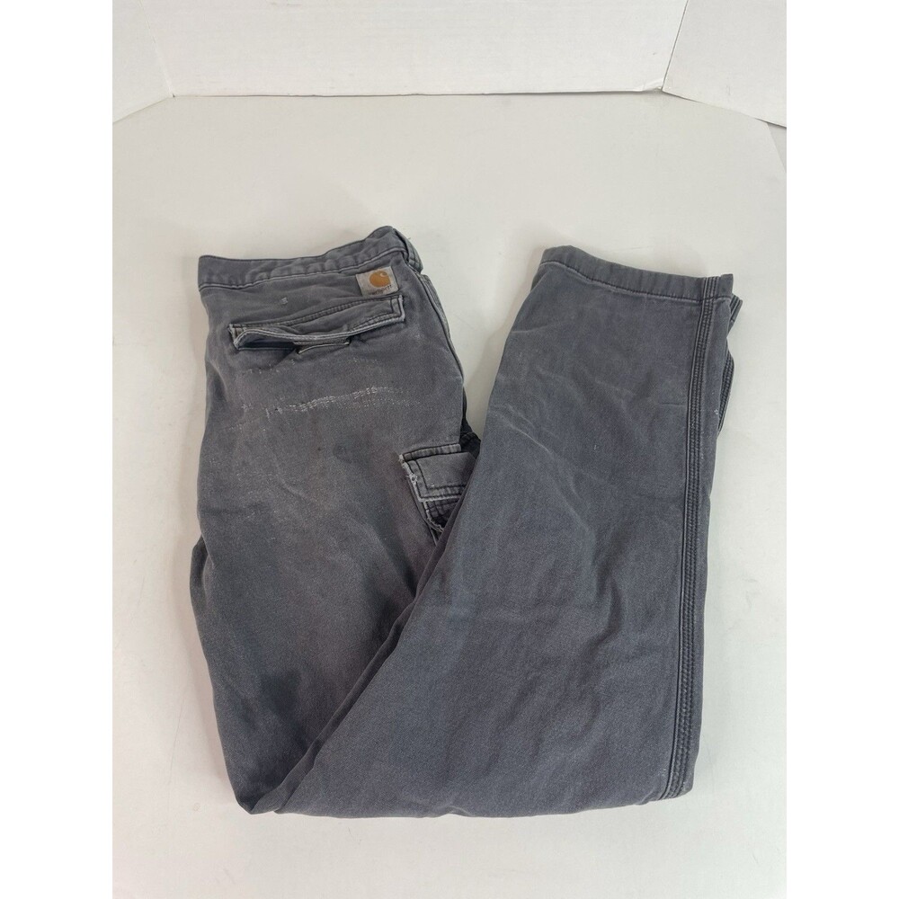 Carhartt Work Pants 31X32, Dark Grey, Relaxed Fit, Worn, Logo, Distressed